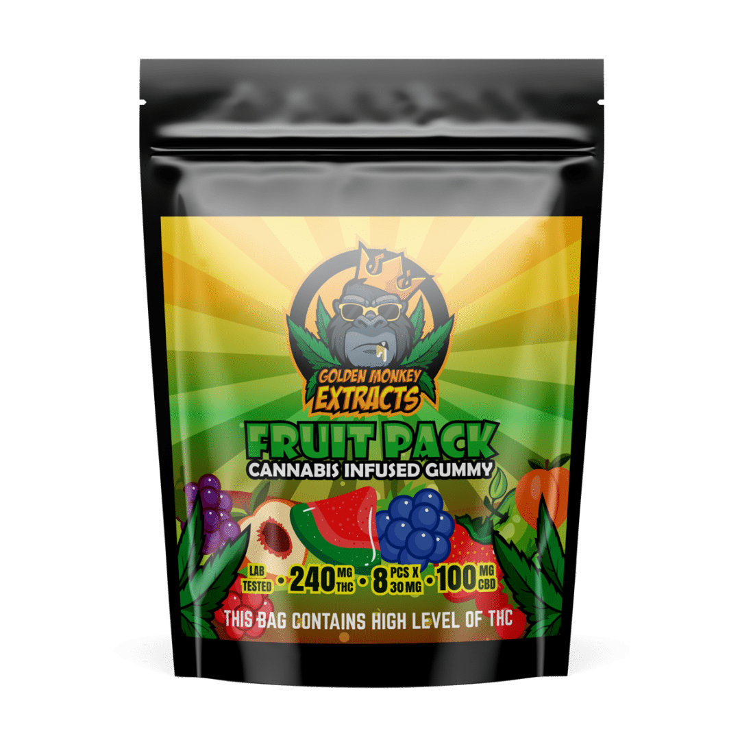 Golden Monkey Extracts Fruit Pack cannabis gummy bears and THC gummies. Online dispensary My Green Solution. Buy edibles online.
