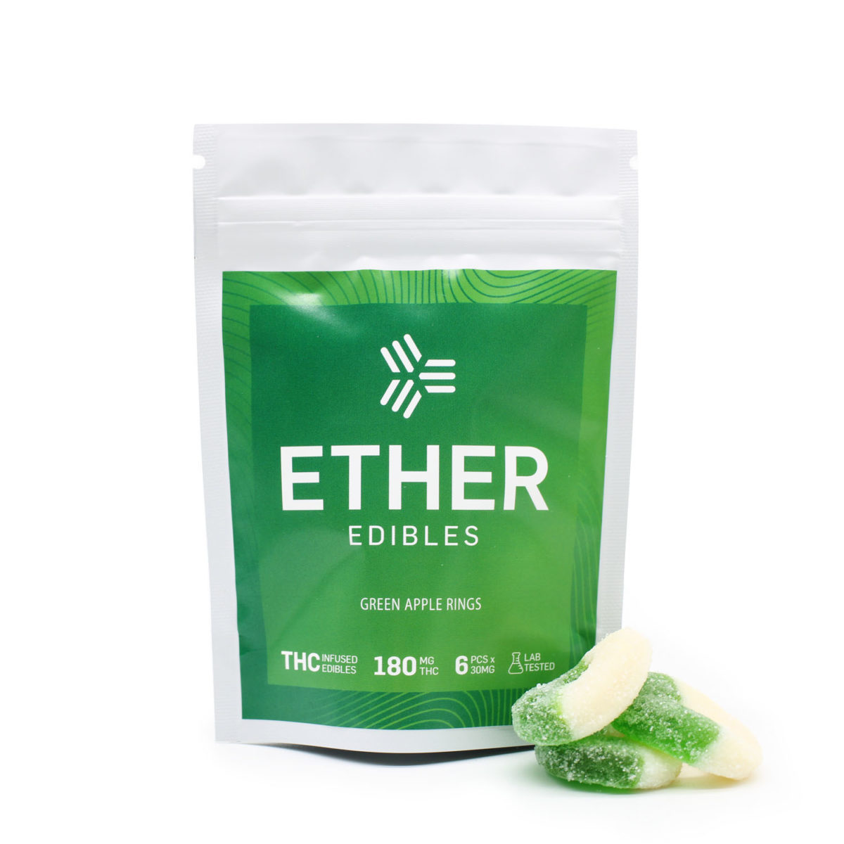 THC edibles. Marijauna edibles Green Apple RIngs flavour gummy bears 30mg. Buy weed edibles online Canada.