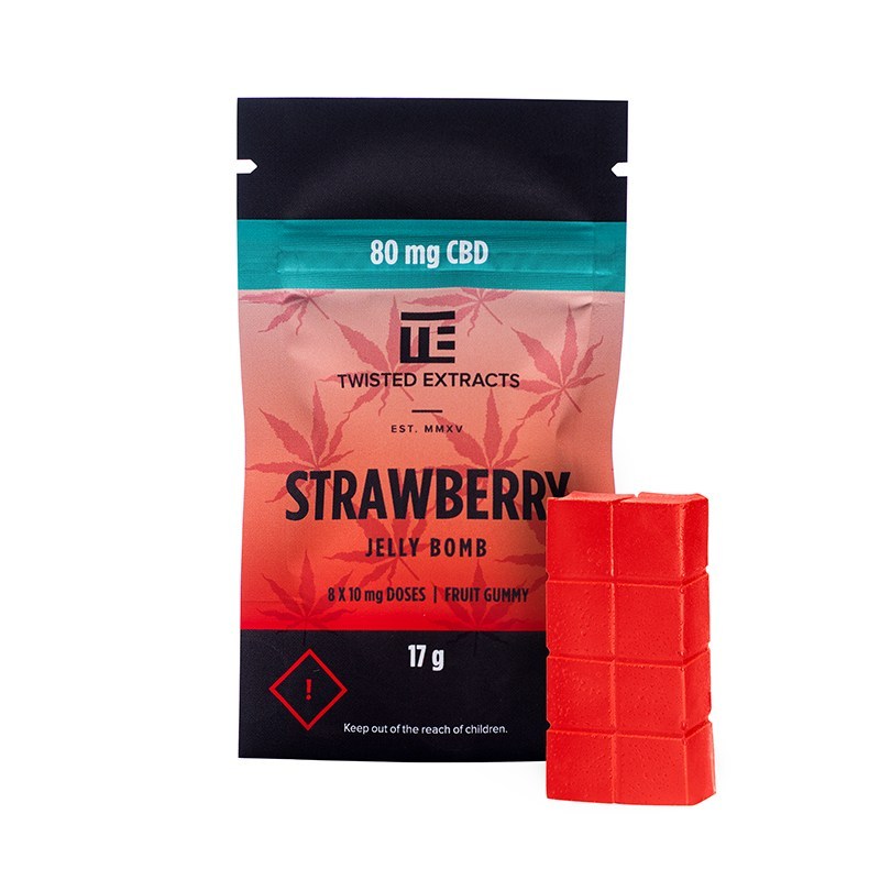Twisted Extracts CBD gummies Strawberry Jelly Bomb 80mg. edibles canada. Buy edibles online. nerd rope edibles for sale. sativa vs indica edibles.